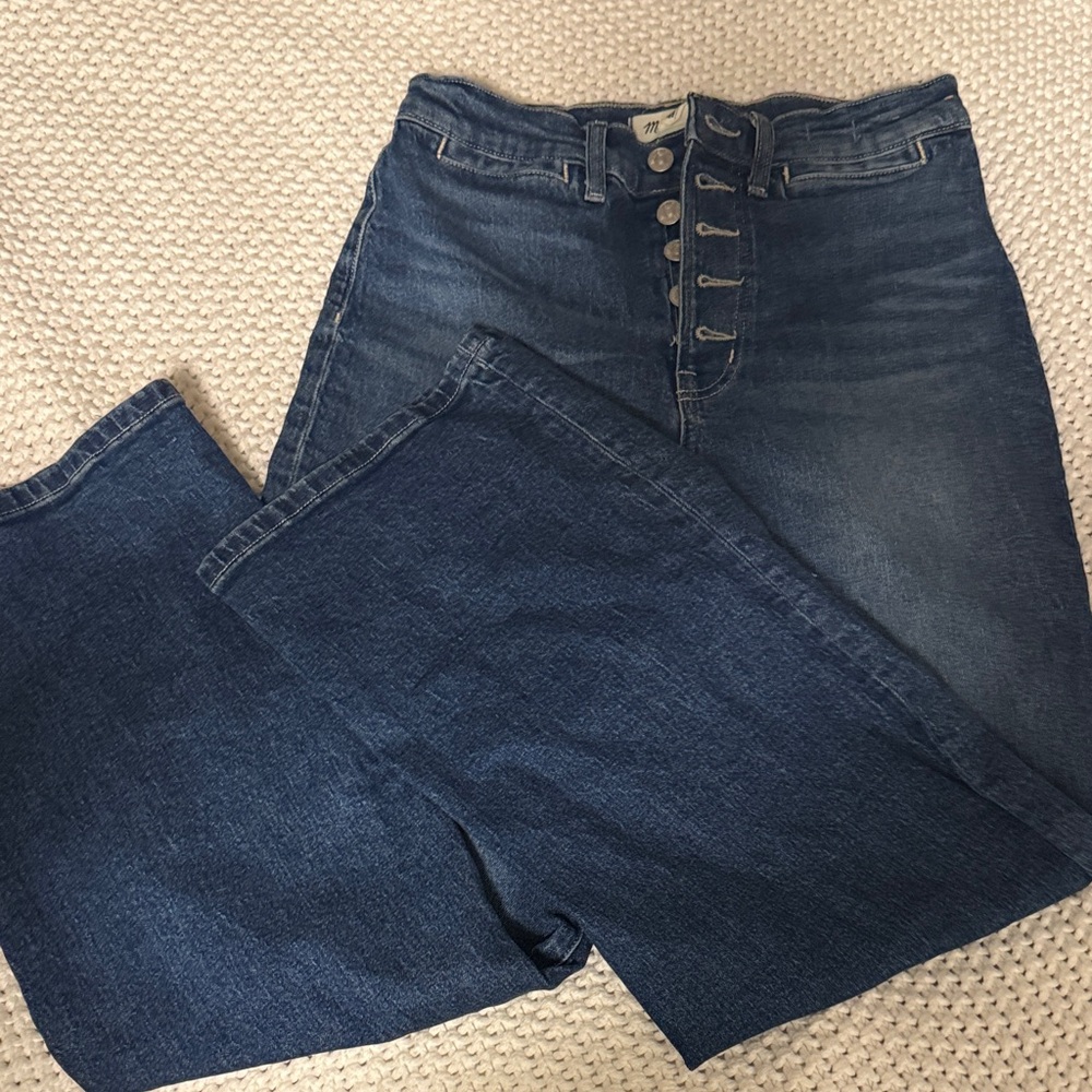 Madewell Dark Blue High-Rise Flare Jeans with Button-Fly